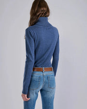 Pull à col boutonné en maille mérinos bleu