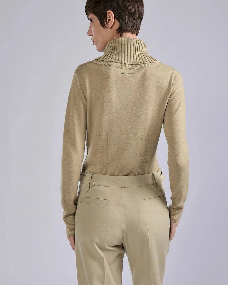 Pull à col boutonné en maille mérinos sable