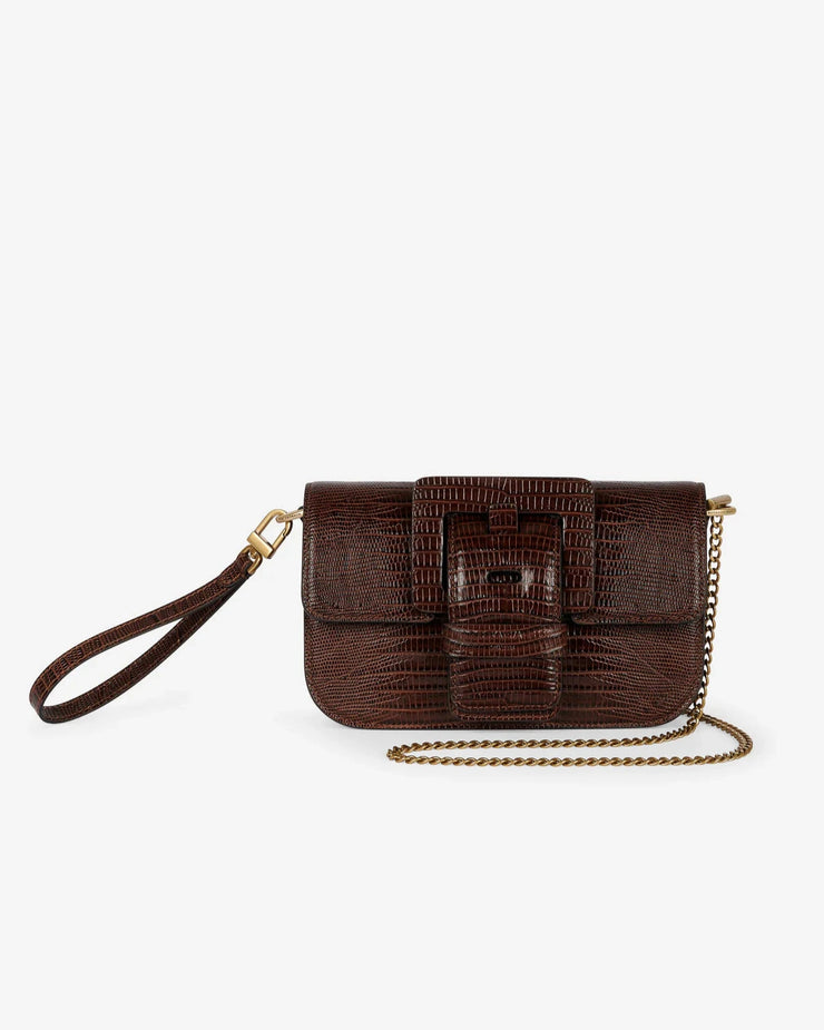 Petit Sac "Like Me" en cuir stampé lézard marron